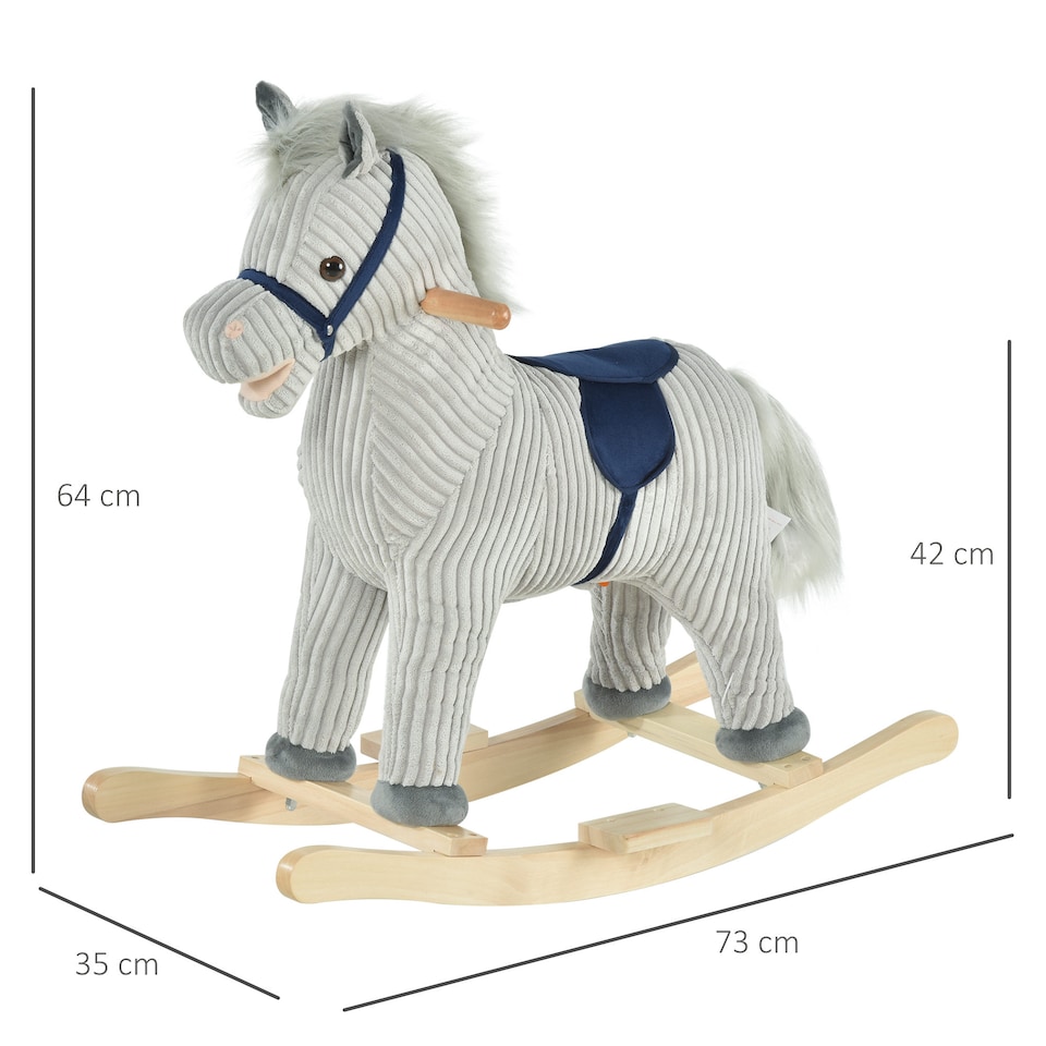 image 1 of HOMCOM Kids Plush Rocking Horse with Sound Children Rocker Ride On Toy Gift 3-6 Years Grey