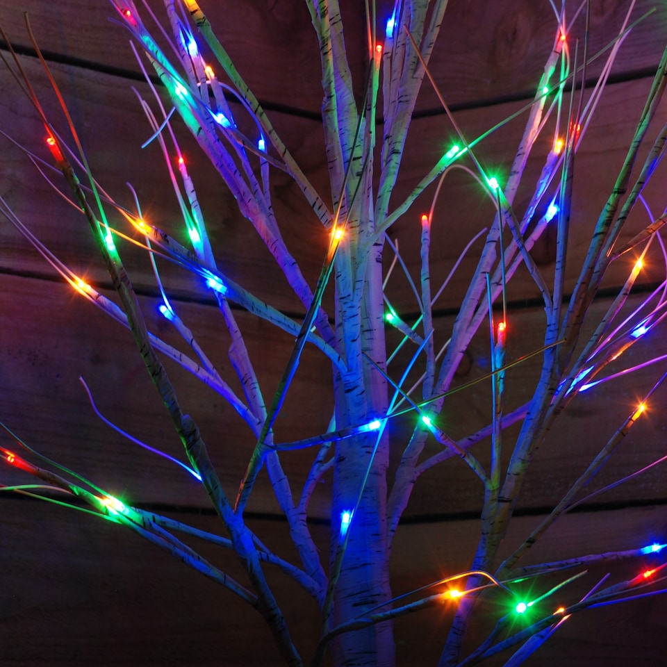 image 1 of 1.8m (6ft) Outdoor Christmas Light Up White Birch Tree with 80 Multicoloured LEDs