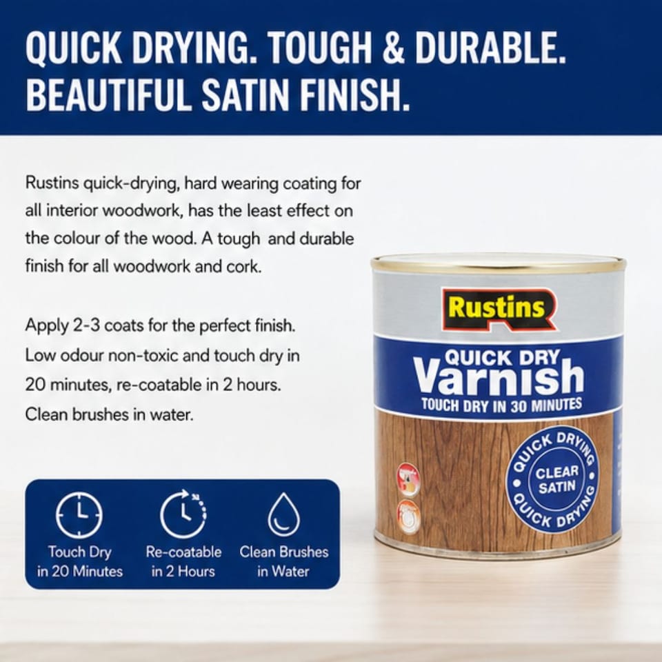 image 1 of Rustins Quick Dry Varnish Satin Clear 500ml - AVSC500 | Clear | 500ml | 1