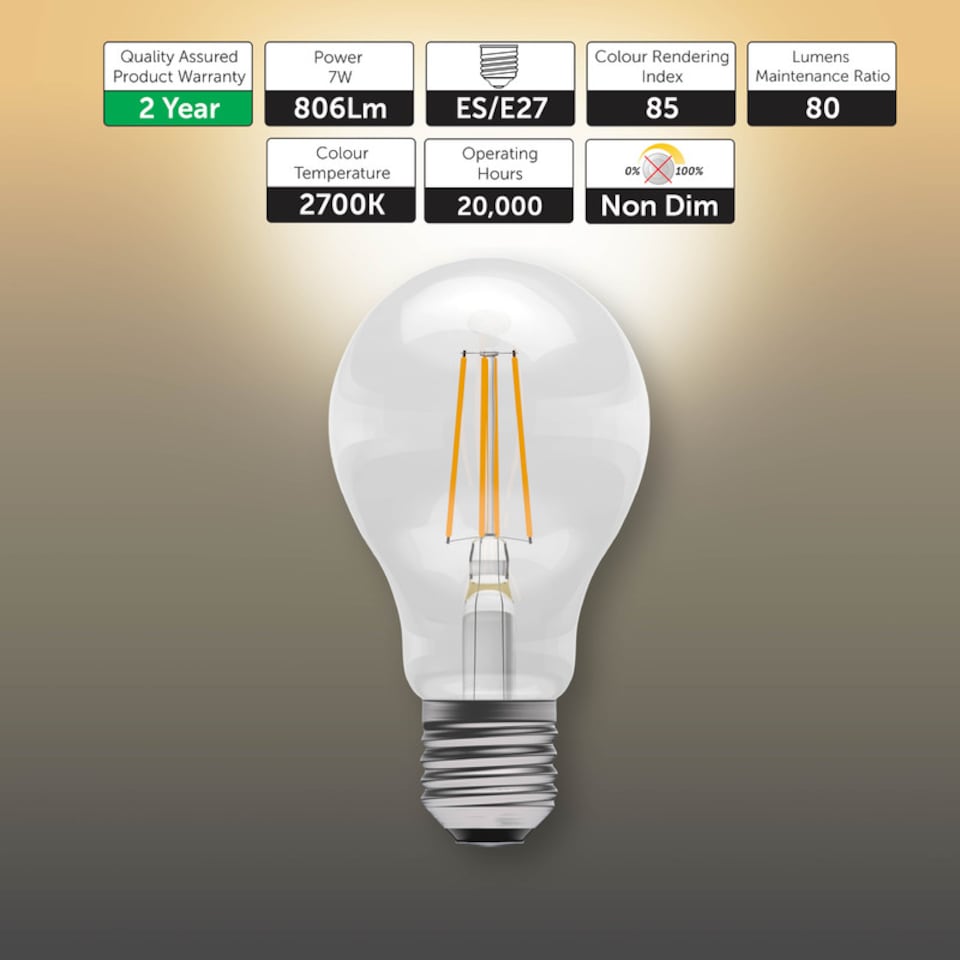 image 1 of BELL Lighting E27 LED Filament GLS Warm White 7W Energy Saving Light Bulb