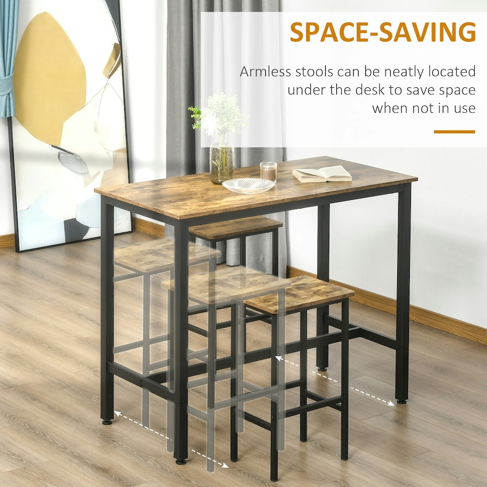 image 1 of HOMCOM Industrial Bar Stools Set of 2, Kitchen Bar Chairs Home Pub Rustic Brown