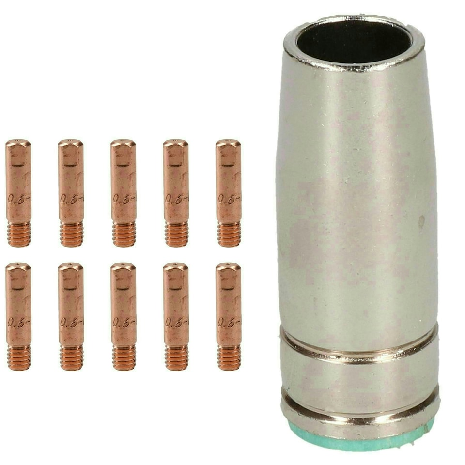 image 1 of 1 shroud & 10 x 0.6mm Contact Tips MIG Welding Binzel Style Euro Torch MB25