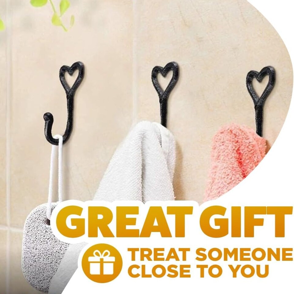 image 1 of Marco Paul  Set of 5 iron Wall Mounted Love Heart Coat Rack and Hooks Home Décor Black | One Size