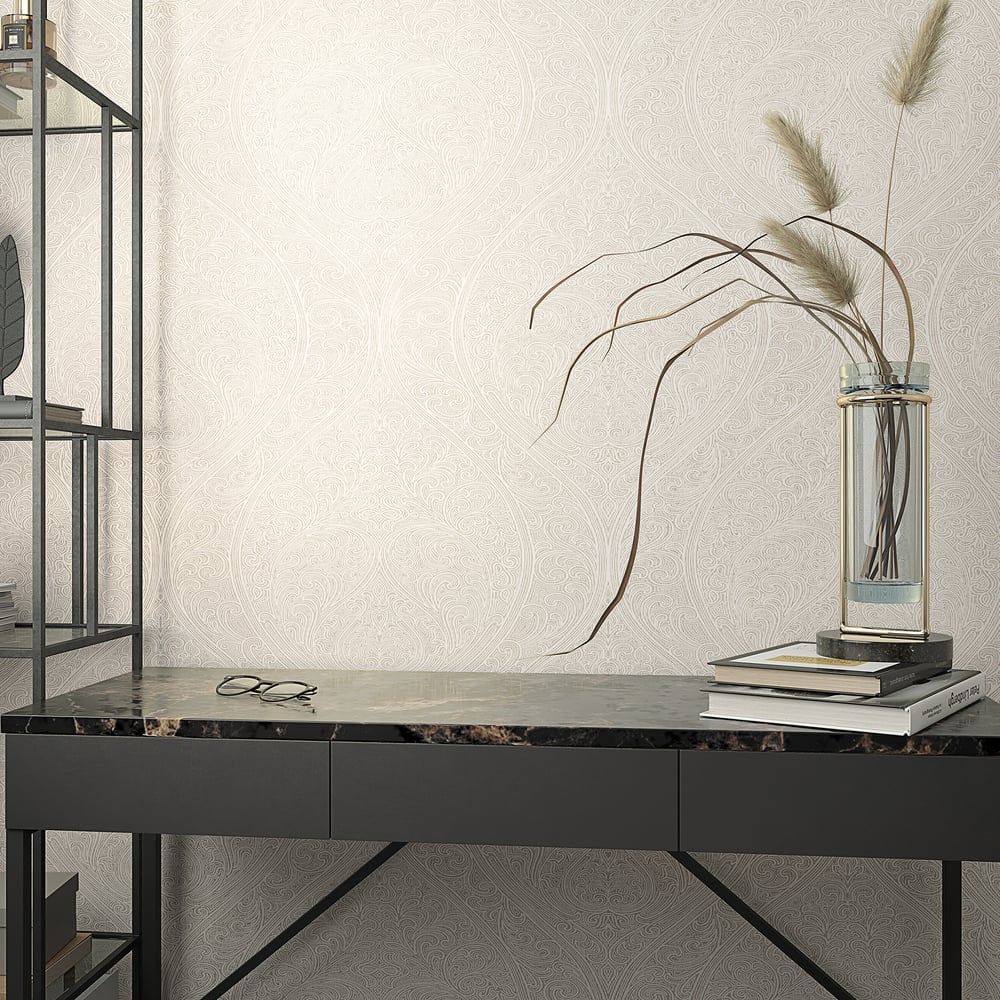 Galerie The New Design Book Collection Metallic Beige Art Nouveau Large Ogee Damask Wallpaper Roll