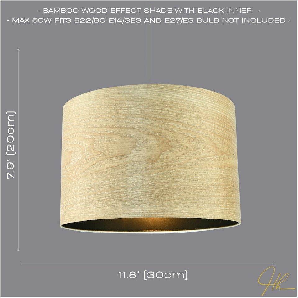 image 1 of Designer Bamboo Wood Effect Round Lamp Shade with Inner Black Lining Brown