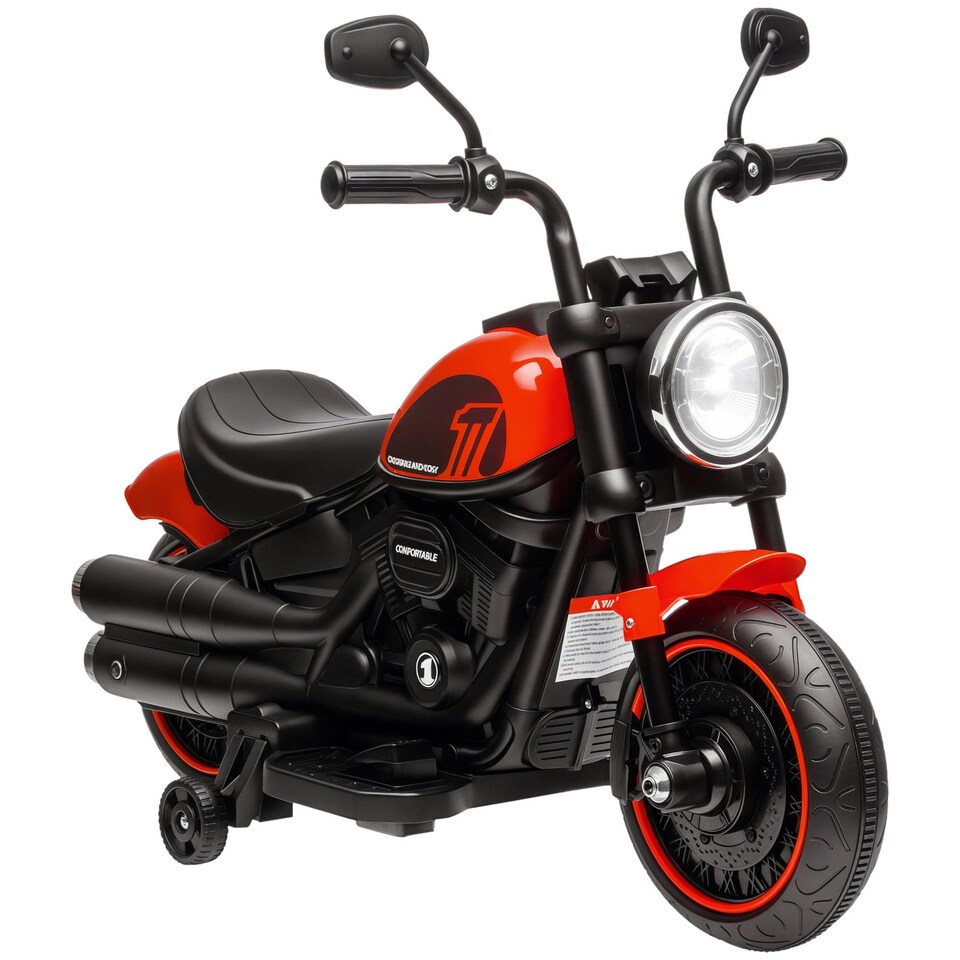 image 1 of HOMCOM 6V Electric Motorbike with Training Wheels, One-Button Start - Red