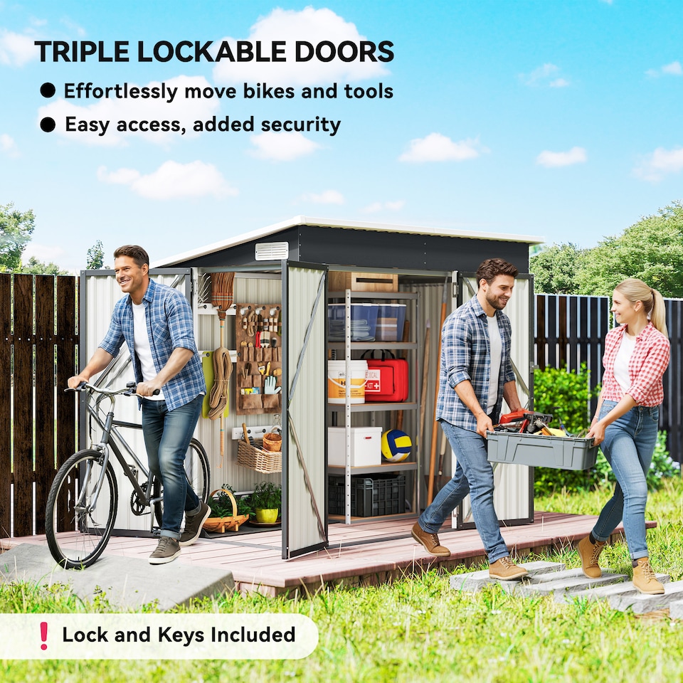 image 1 of Outsunny Outdoor Storage Shed, 7.5 x 4.3ft Metal Garden Shed | Grey