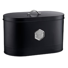 Cooks Professional Bread Bin - Metal Food Storage Cannister with Nameplate | Black | Black & Silver