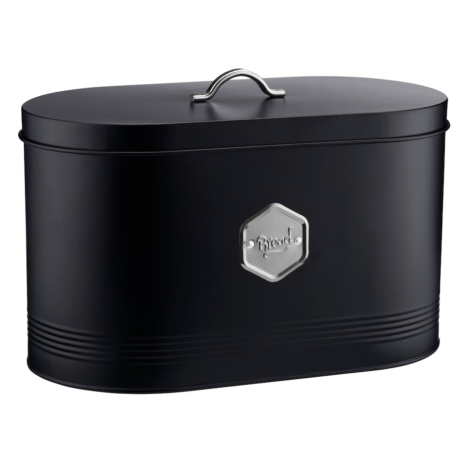 image 1 of Cooks Professional Bread Bin - Metal Food Storage Cannister with Nameplate | Black | Black & Silver