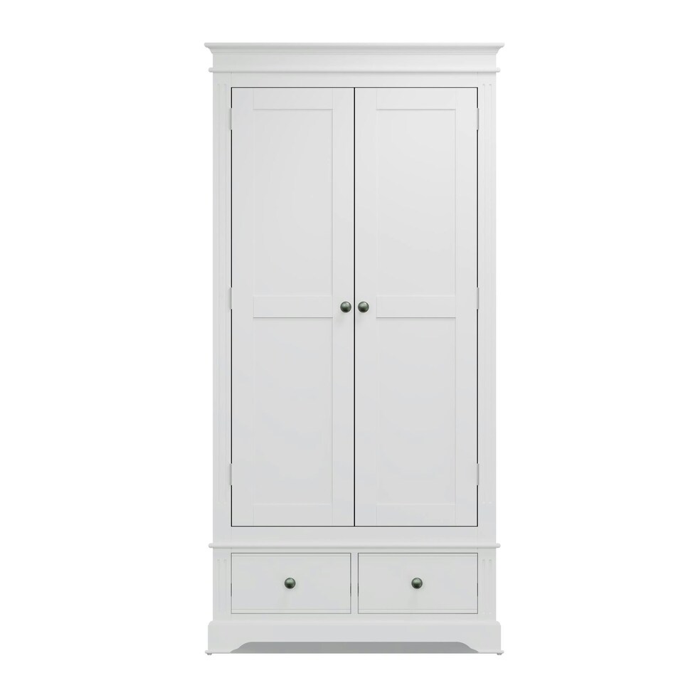 image 1 of 2 Door Wardrobe 2 Storage Drawers Hanging Clothes Rail White Pine and MDF White