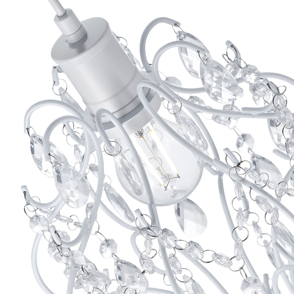 image 1 of Matt White Shabby Chic Chandelier Style Pendant Ceiling Lamp Shade with Acrylic | White | White | 1