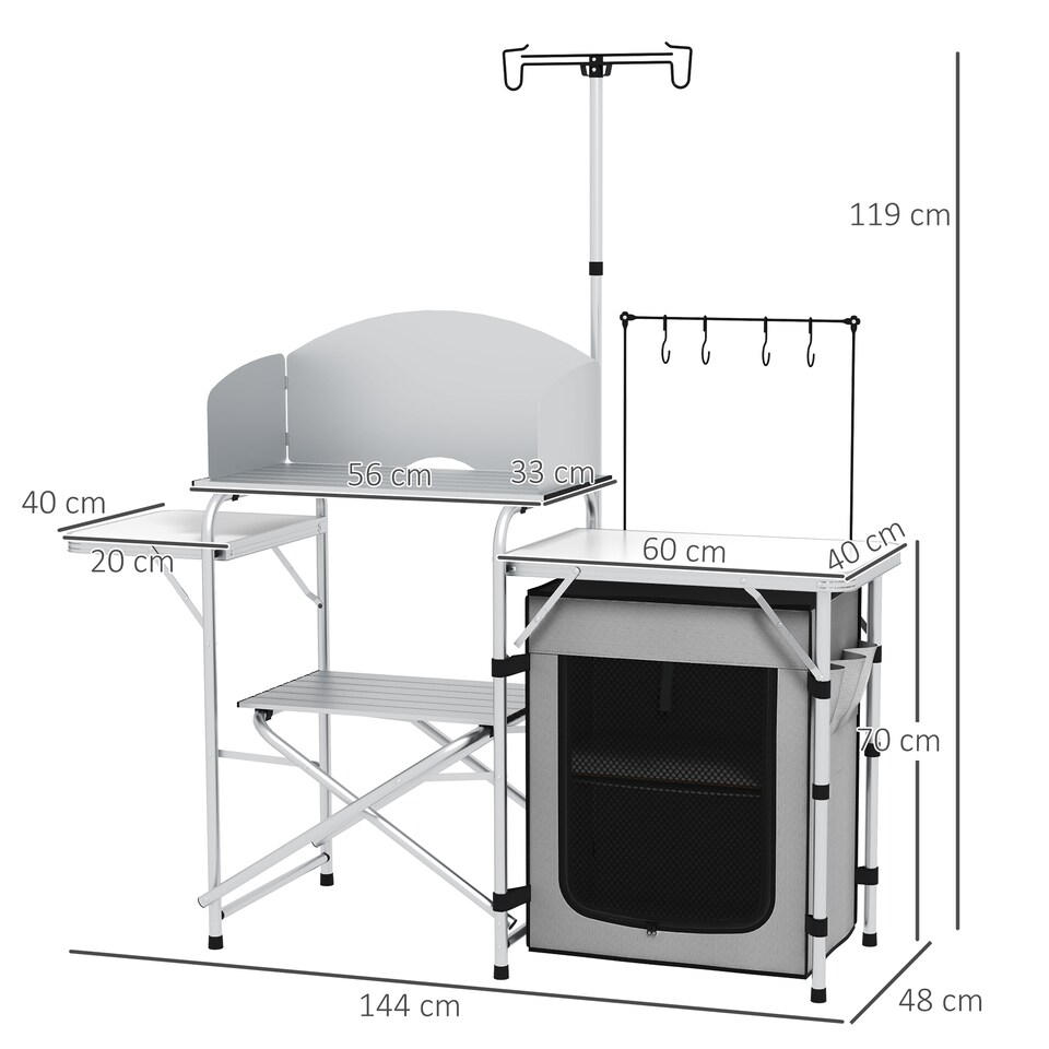 image 1 of Outsunny Camping Kitchen with Cupboard Folding Camping Table with Carrying Bag