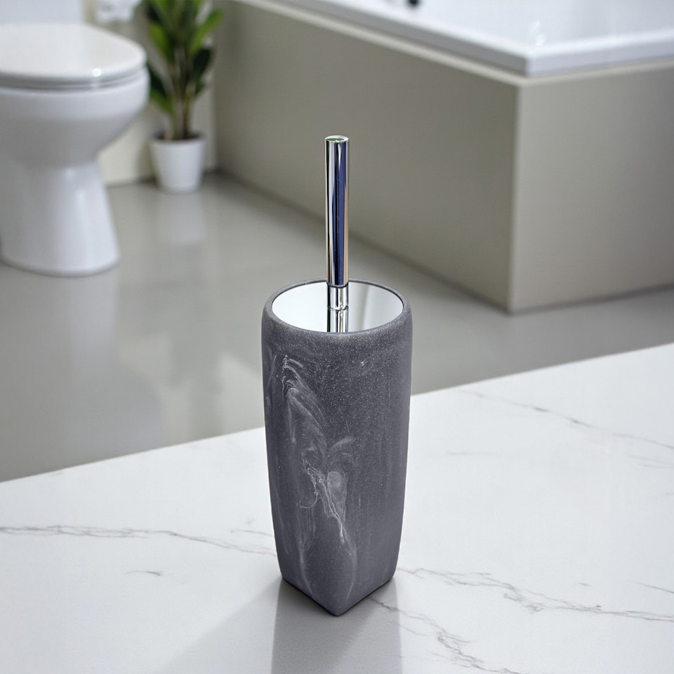 image 1 of Showerdrape Octavia Grey Marble & Chrome Toilet Brush & Holder | Grey | 1