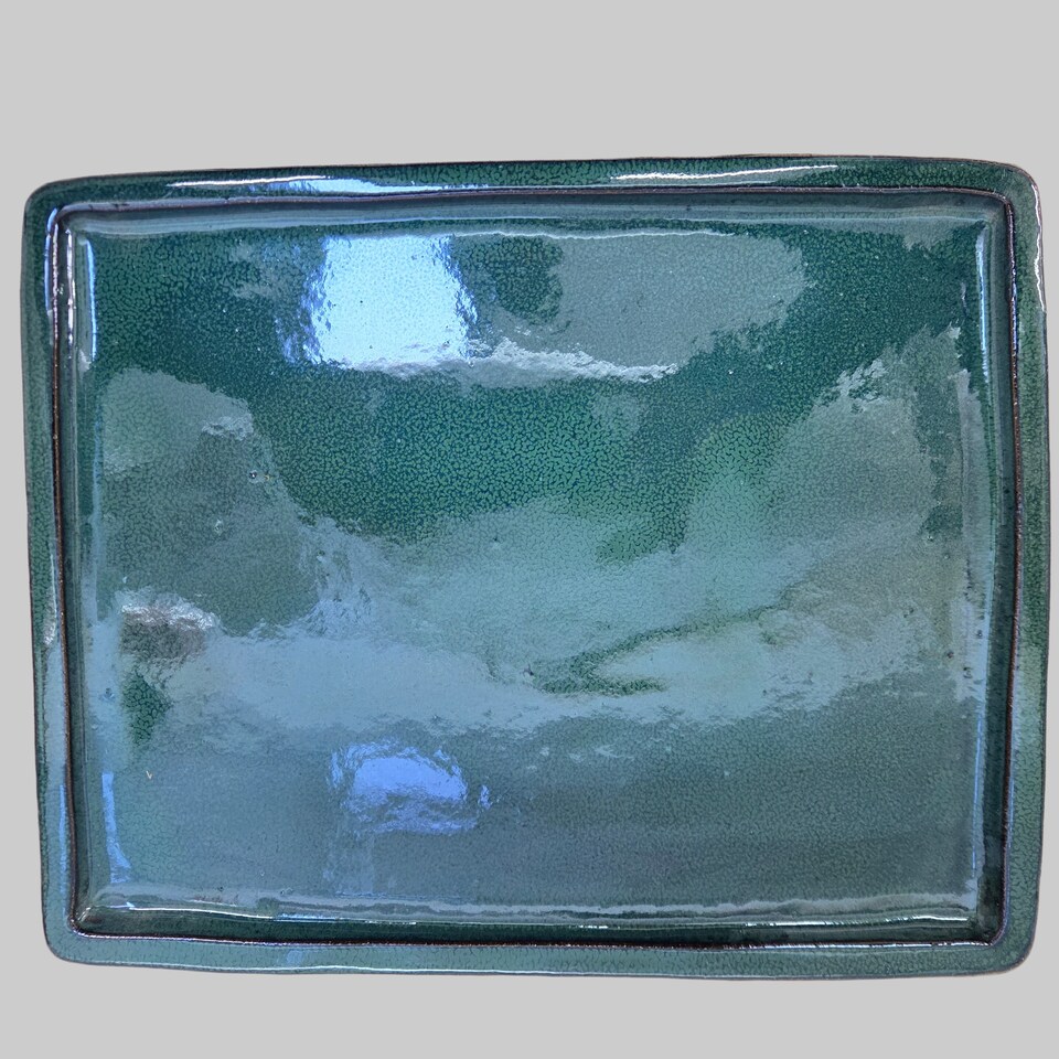 Yorkshire Bonsai 36cm Glazed Bonsai Pot Drip Tray Rectangle Dark Green