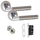 image 1 of Golden Grace Mitred Design Bathroom WC Toilet Door Handles Set on Round Rose in Satin Nickel Polished Chrome Finish with 64mm Mortise Lock and Thumbturn | Grey | 1 Set