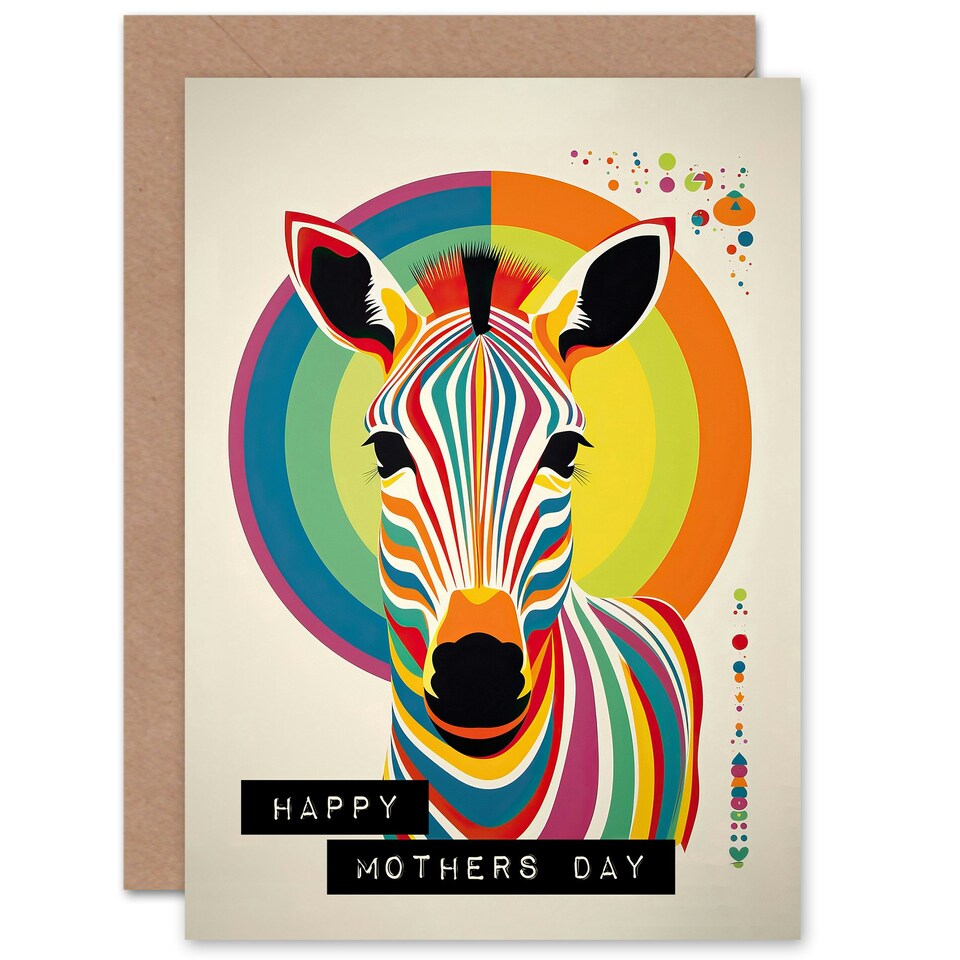 image 1 of Mothers Day Card Rainbow Zebra Bauhaus Funky Mum Card