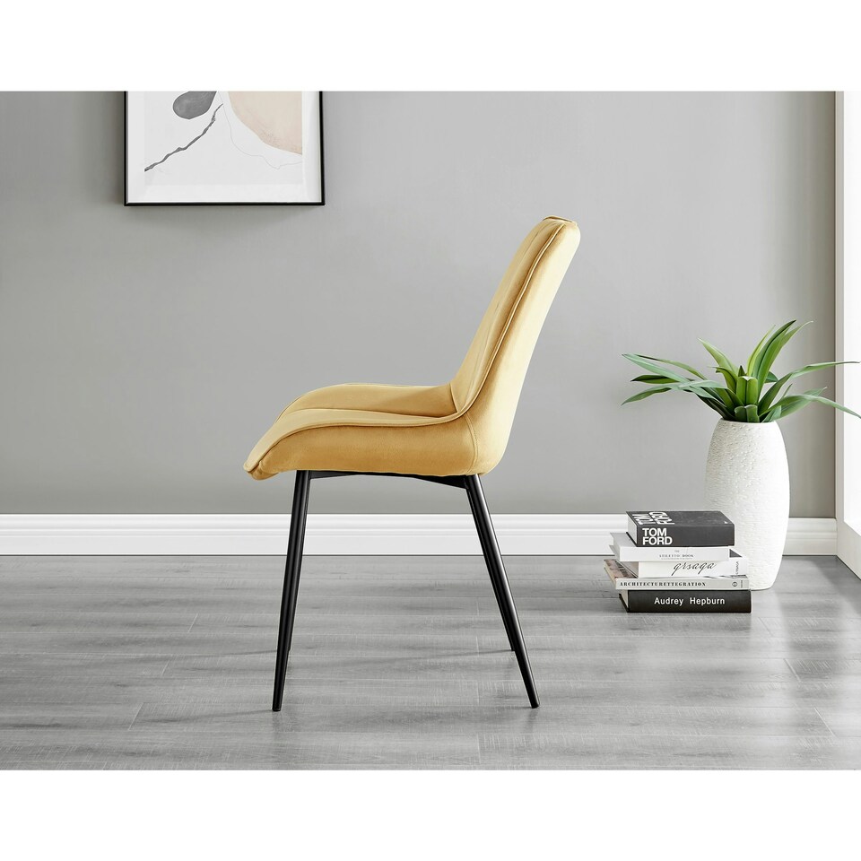 image 1 of Furniturebox 2x Pesaro Mustard Velvet Black Leg Luxury Dining Chairs