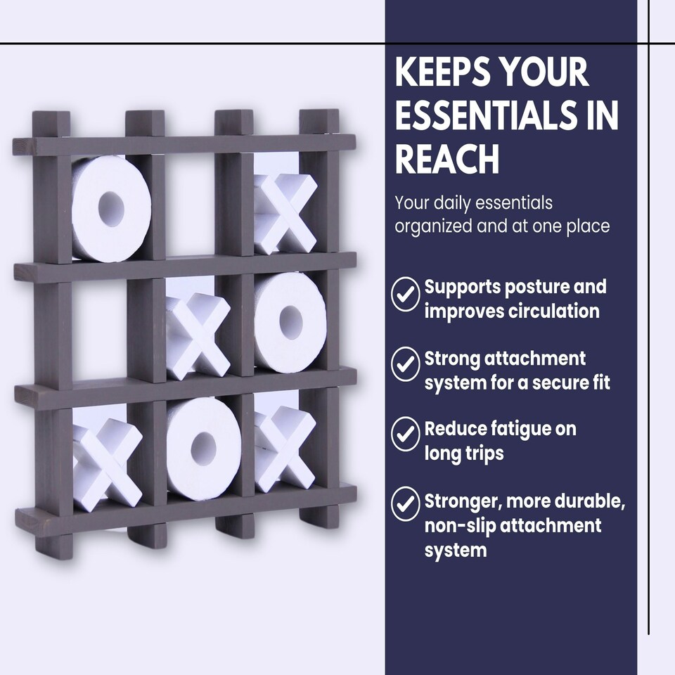 image 1 of NOVECRAFTO Tic Tac Toe Wall Mounted Toilet Paper Holder – Handmade Xs and Os Noughts and Crosses Toilet Roll Storage Rack