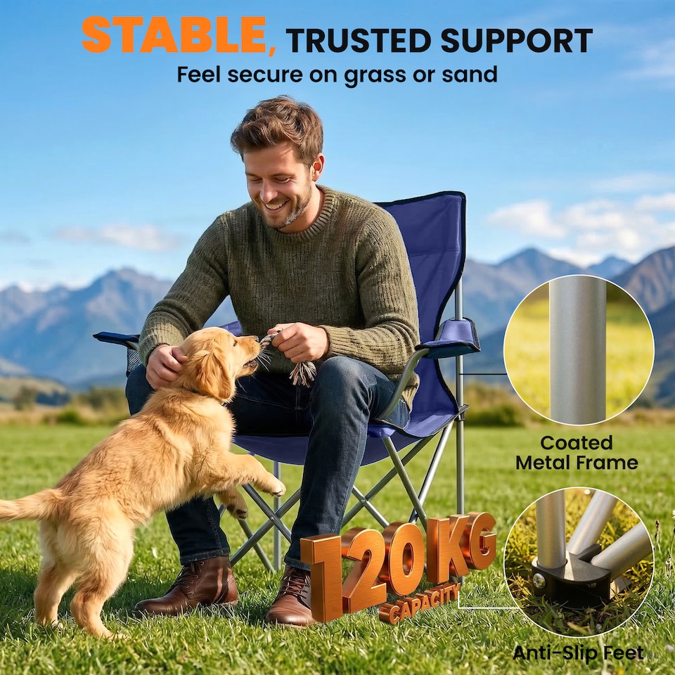 image 1 of Outsunny Camping Chair, Portable Folding Camping Chair | Blue | Dark Blue