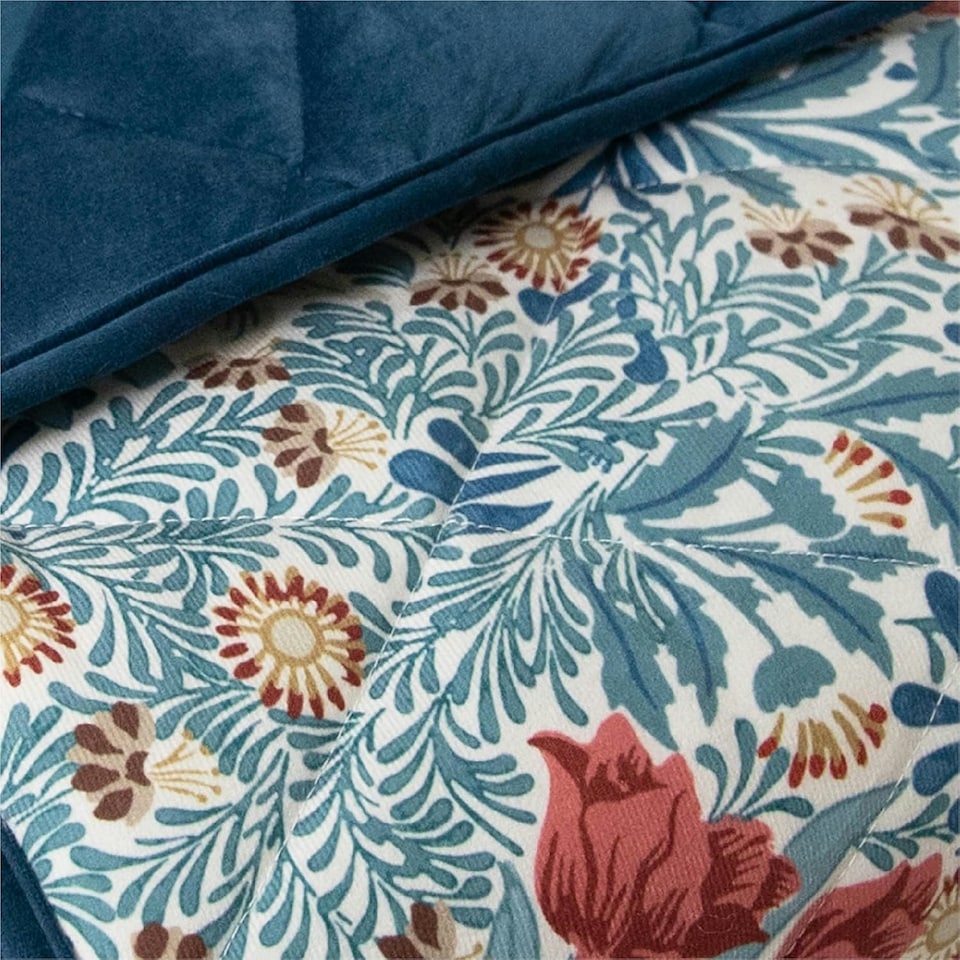 image 1 of Morris & Co Bower Print Square Box Dog & Cat Blanket Blue | One Size