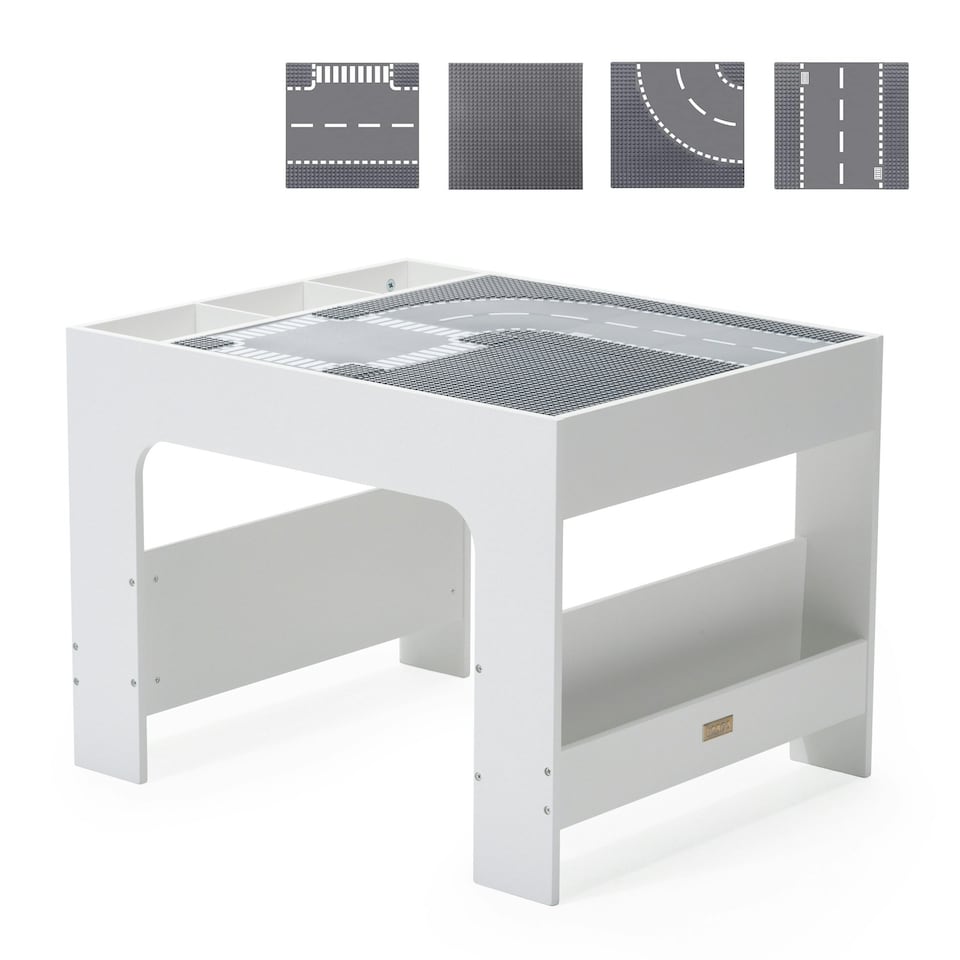 image 1 of Hooga Wooden Activity Table with Storage - 4 City Baseplates & Chalkboard Grey