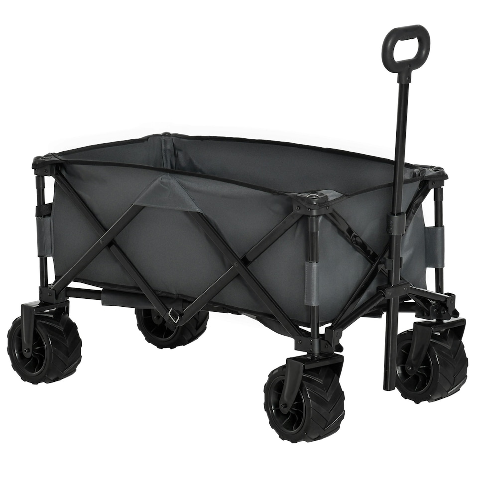 image 1 of Outsunny Outdoor Cart Folding Cargo Wagon Trailer Beach w/ Handle Dark Grey