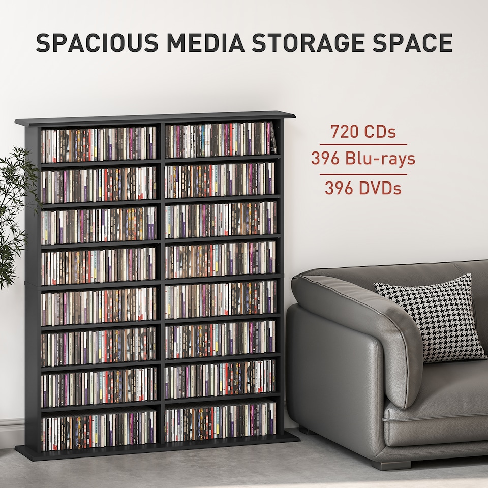 image 1 of HOMCOM CD Storage Unit DVD Tower Blu-ray Storage Shelf for Office, Black | Black