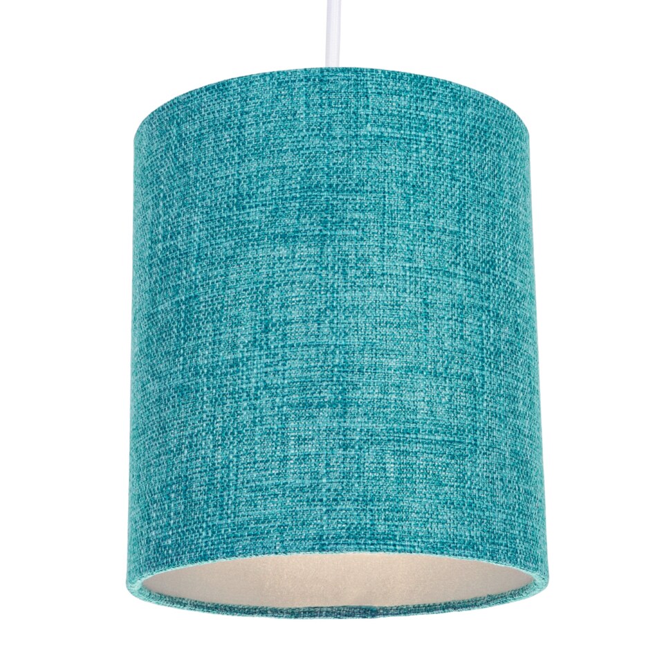 image 1 of Contemporary and Sleek Teal Linen Fabric 6 Cylindrical Lamp Shade 60w Maximum | Blue