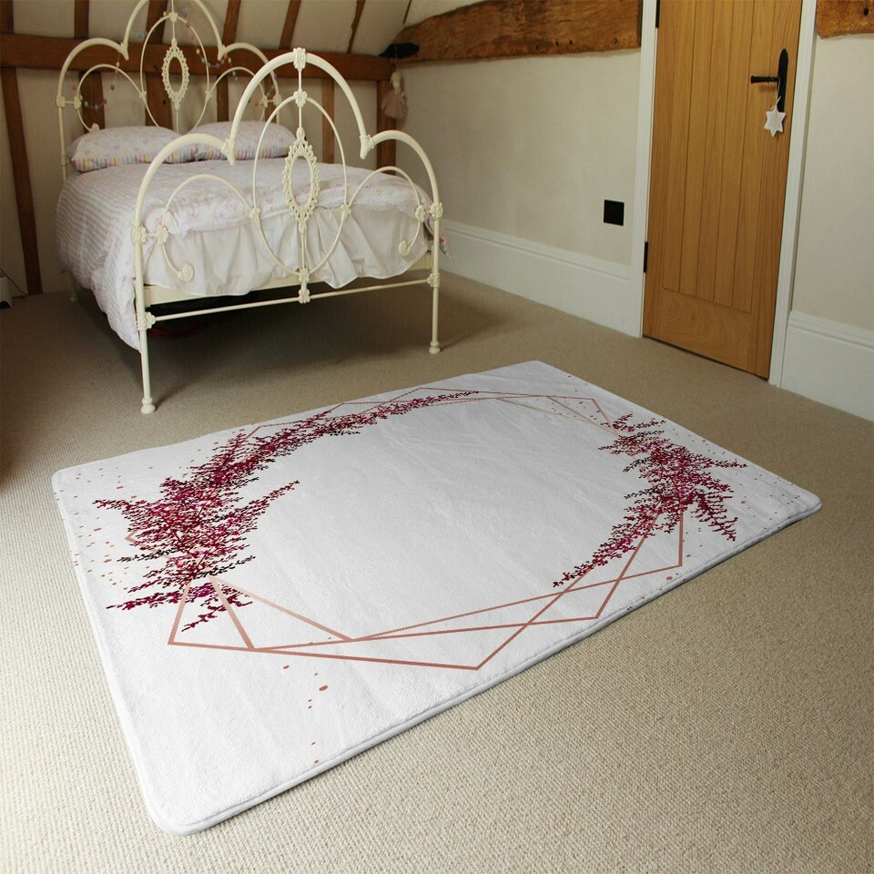 image 1 of Pink Flower And Geometric Shapes (Rug) Pink | XL: 160x230cm