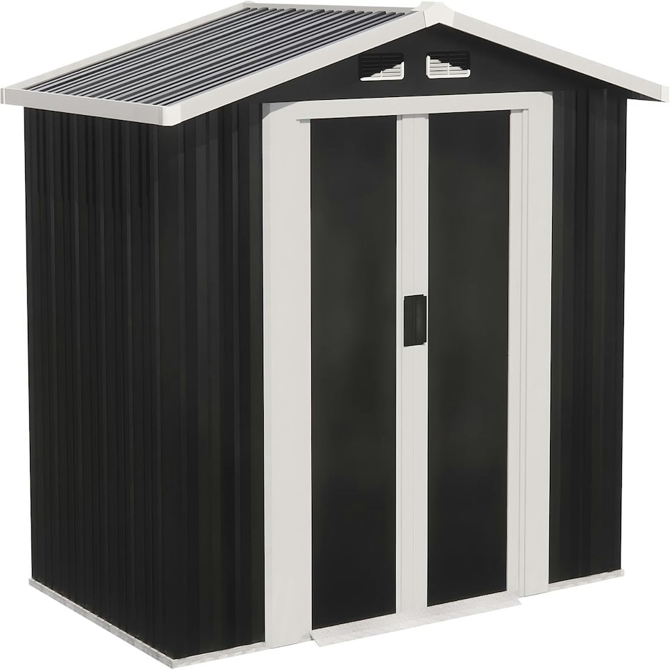 image 1 of Alivio Metal Garden Storage Shed With Weather Protection and Double Sliding Lockable Doors (Black) Black