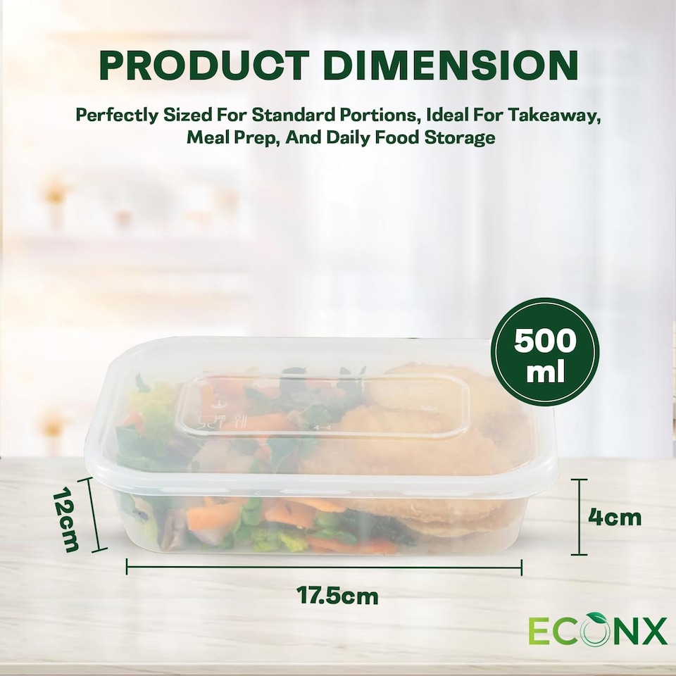 image 1 of ECONX 500ml Plastic Food Storage Containers With Lids Microwave & Freezer Safe Takeaway Reusable Food Containers x 25pk