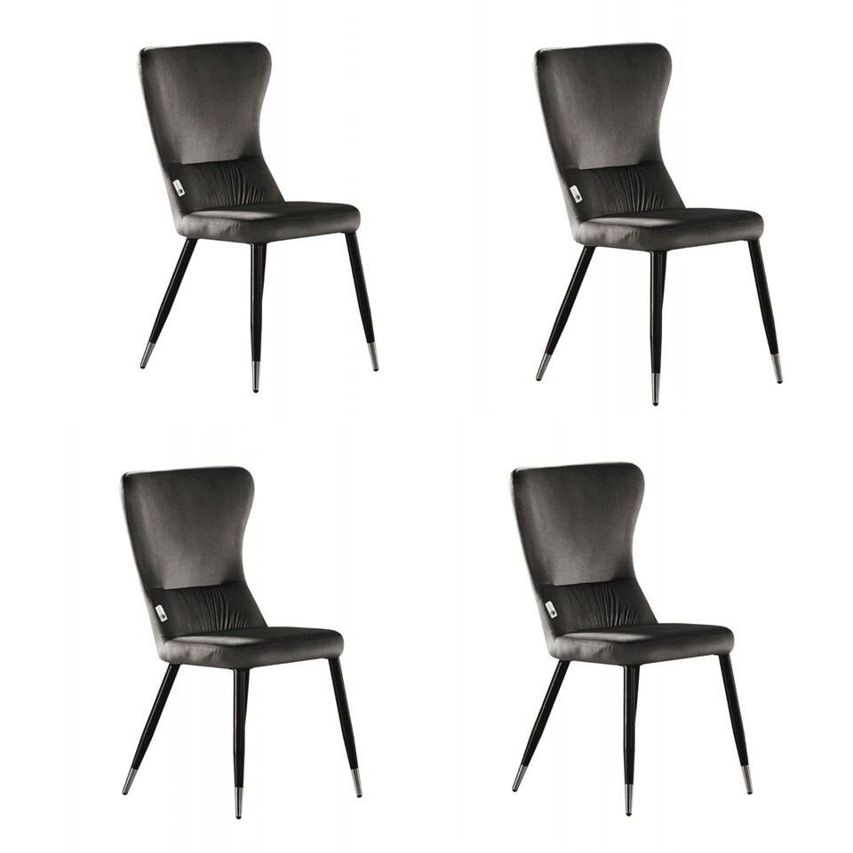 image 1 of Set of 4 New York Modern Velvet Dining Chairs with High Back, Black Metal Legs Black | Gold End Tips