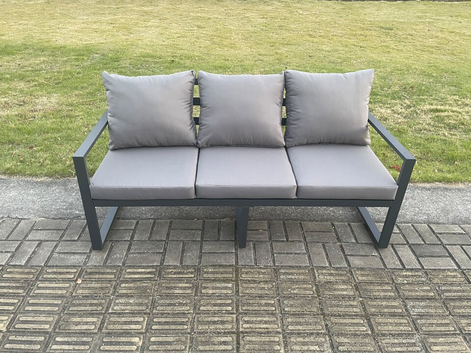 image 1 of Fimous Aluminium 9 Seater Garden Furniture Outdoor Patio Sofa Set with Rectangular Coffee Table Armchair 2 Small Footstool Side Table Dark Grey