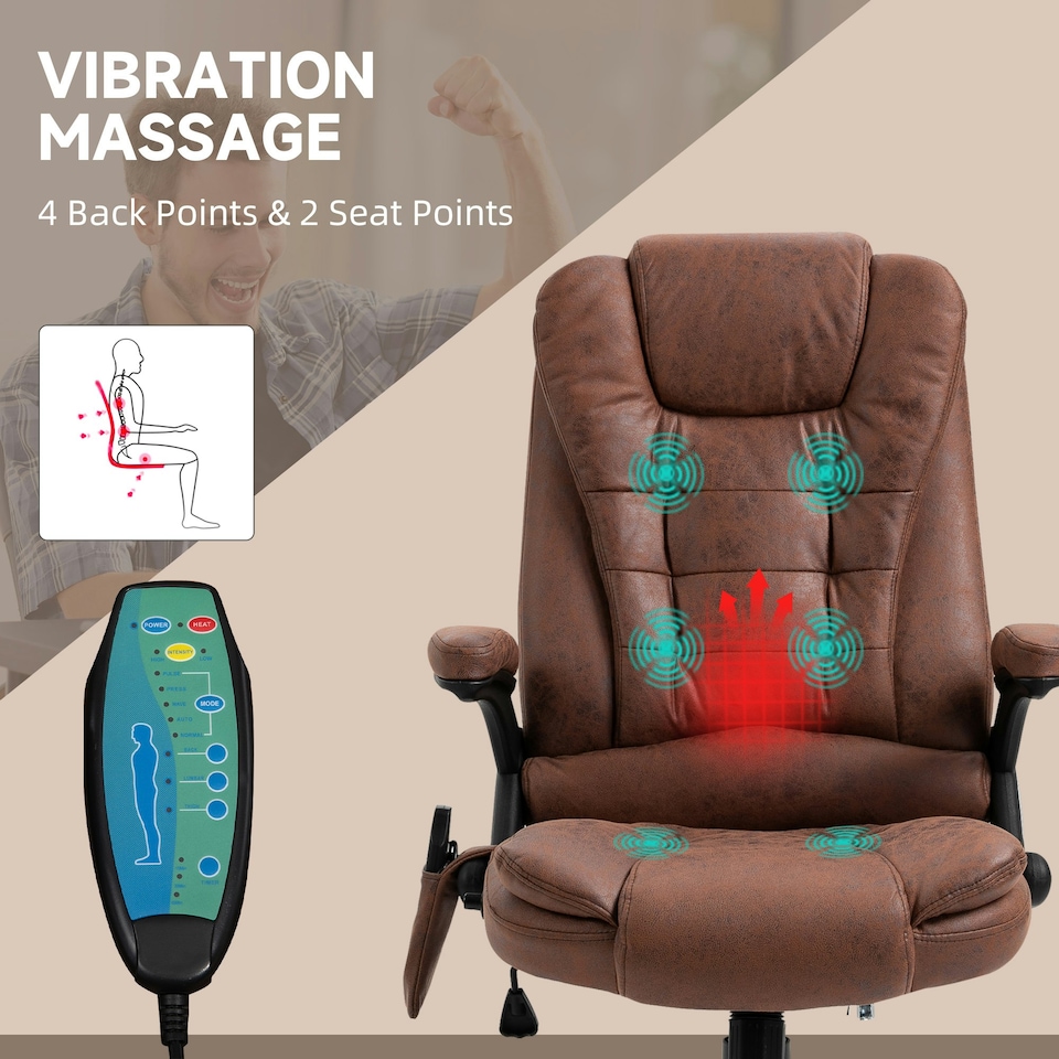 image 1 of Vinsetto Office Chair w/ Heating Massage Points Relaxing Reclining Brown