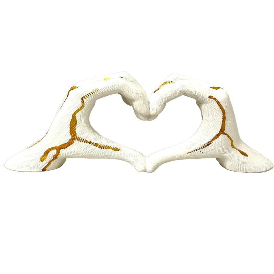 image 1 of Hands Love Gesture Sculpture White & Gold Colour Life-Size 26cm/10'' Expression of Appreciation & LoveValentine's Day I appreciate you love you Wedding Present