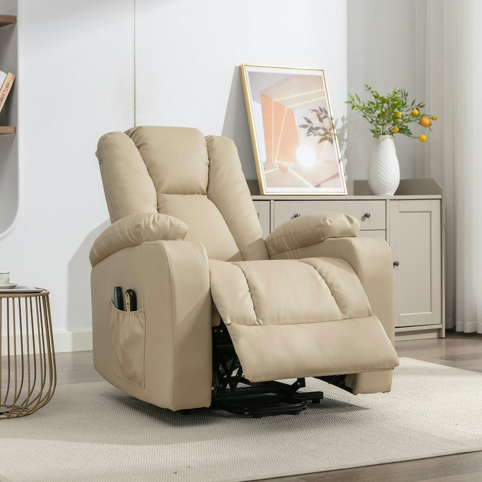 image 1 of Hartville Electric Lift Assist Riser Recliner with Massage and Heat - Cream