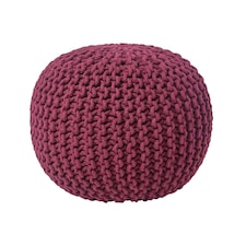 Homescapes Plum Round Cotton Knitted Pouffe Footstool - 35 x 40 cm