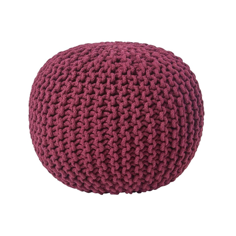 image 1 of Homescapes Plum Round Cotton Knitted Pouffe Footstool - 35 x 40 cm