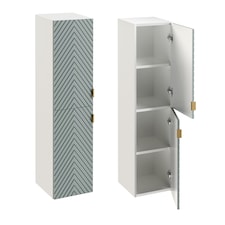 Wall Hung Bathroom Cabinets Furniture Set Green 600mm Vanity Sink Unit with Basin and Tallboy Ribbed Fluted Cara