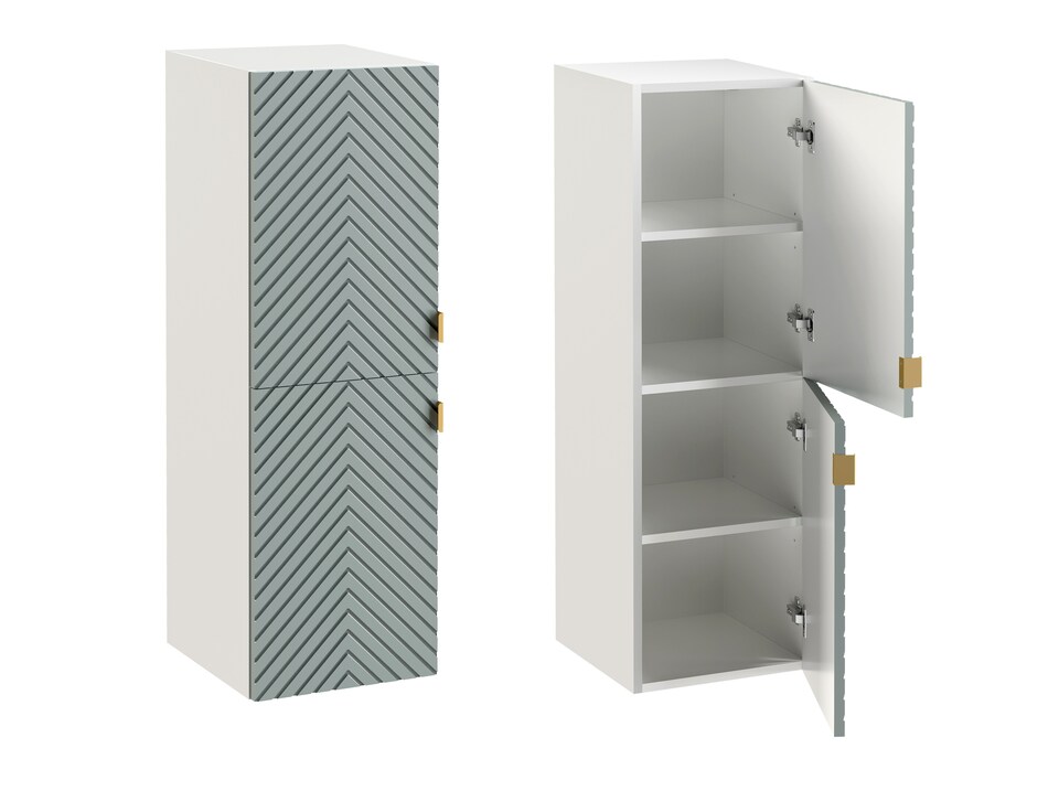 image 1 of Wall Hung Bathroom Cabinets Furniture Set Green 600mm Vanity Sink Unit with Basin and Tallboy Ribbed Fluted Cara