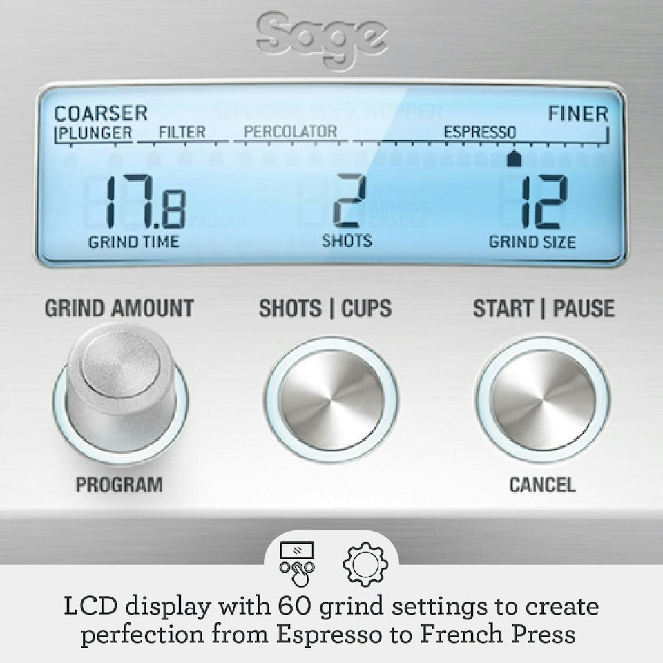 image 1 of Sage The Smart Grinder Pro, Conical Burr Coffee Grinder - Programmable, Automatic, Brushed Stainless Steel