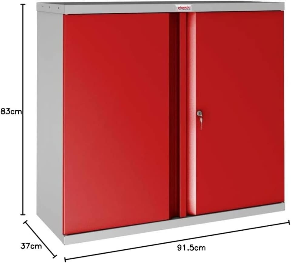 image 1 of Phoenix SCL Series SCL0891GRK 2 Door 1 Shelf Steel Storage Cupboard Grey Body & Red Doors with Key Lock