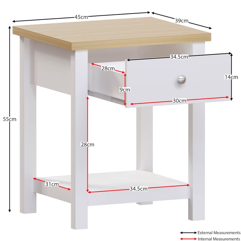 image 1 of Vida Designs Arlington 1 Drawer Side Table Shaker Sofa Bedside Table, White & Oak