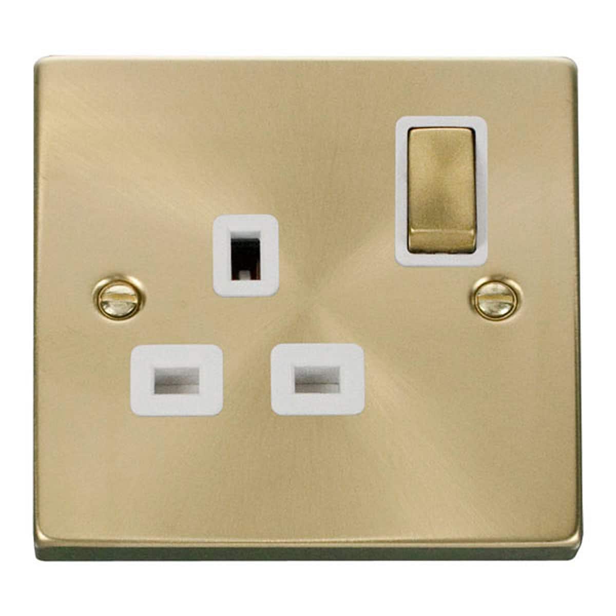 SE HOME Satin Brushed Brass 1 Gang 13A DP Ingot Switched Plug Socket Gold Satin Brass