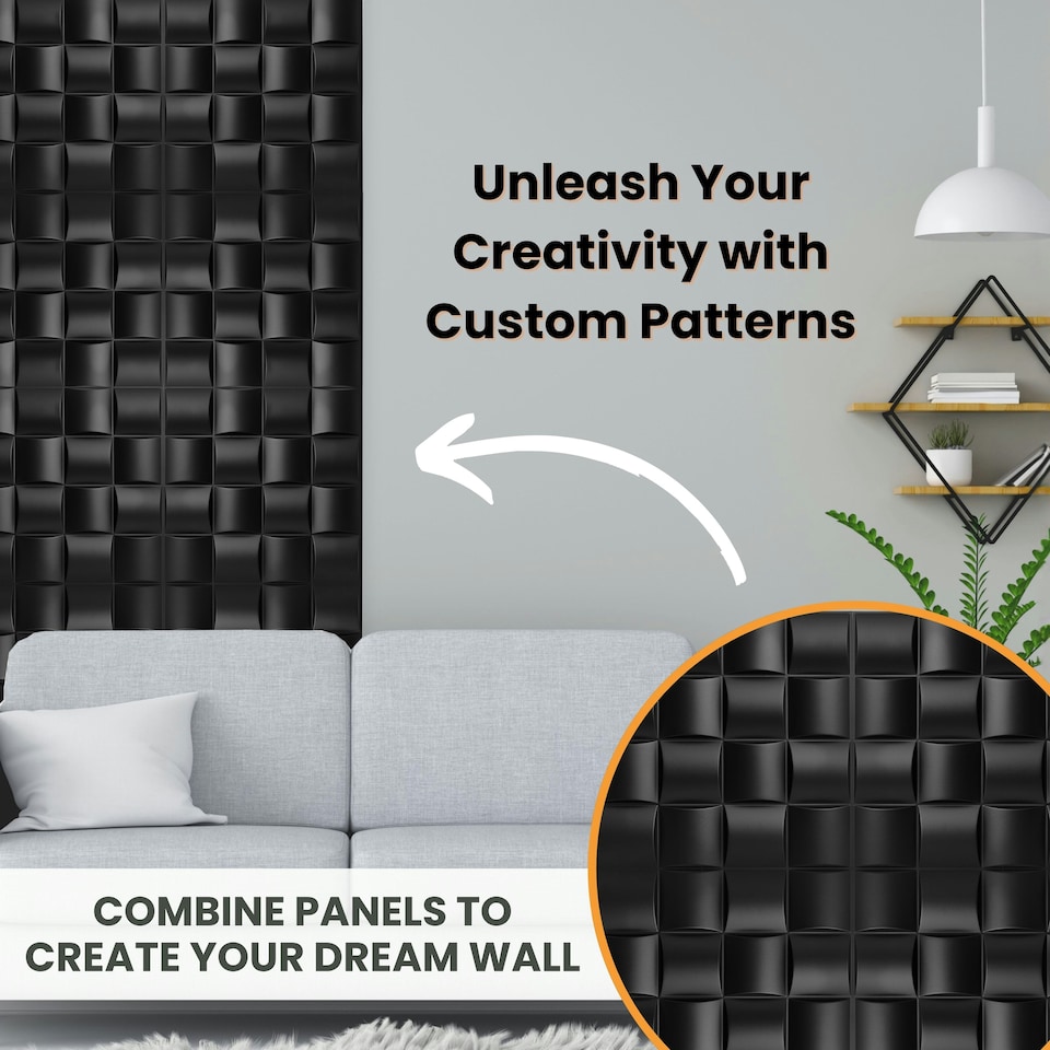 image 1 of NOVECRAFTO Lattice Effect 3D Wall Panels – 6 Sheets Covering 1.5m² | 16.15ft² Interior Cladding Set | Square Grid Design – Each Panel 50x50cm | Grey