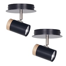 Set of 2 Stratton - Black with Wood Detail Single Spotlights