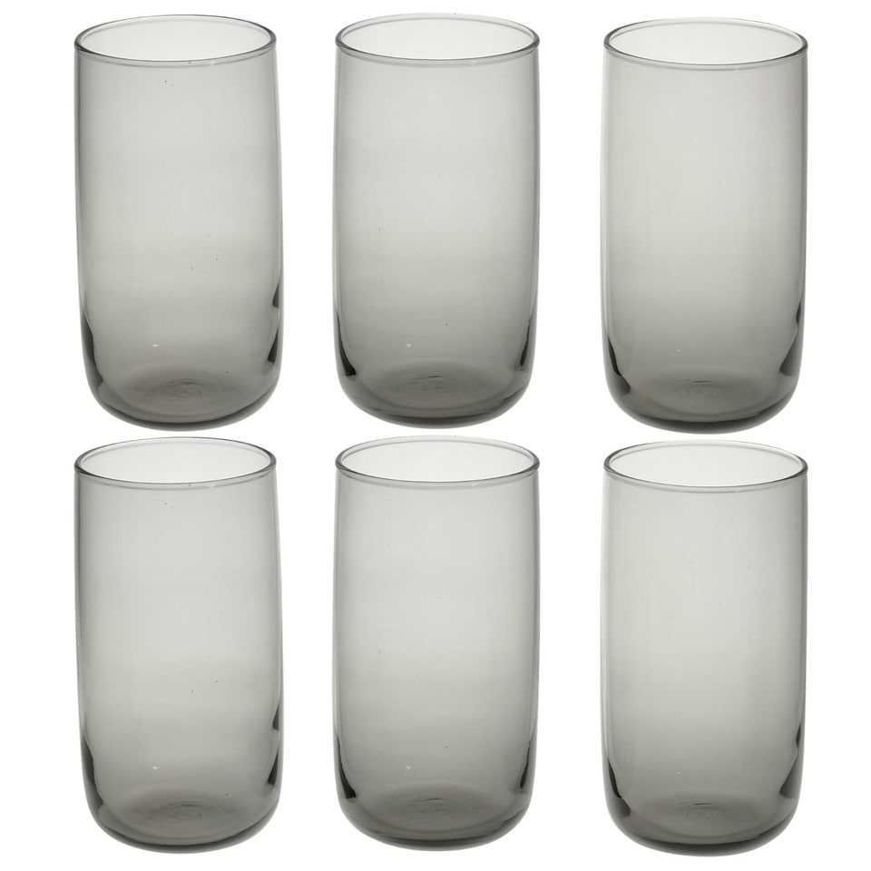 image 1 of Modern Drinking Coloured Glasses Water Dining Juice Tumbler | Clear | Dark Grey 365ml | Set of 6
