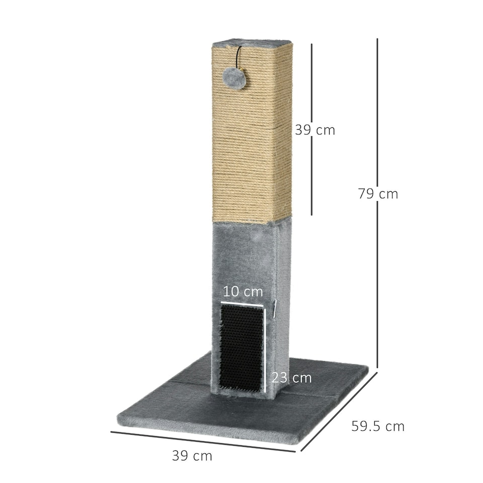 image 1 of PawHut 79cm Jute Scratcher Climber with Toy, Self Grooming Brush, Grey