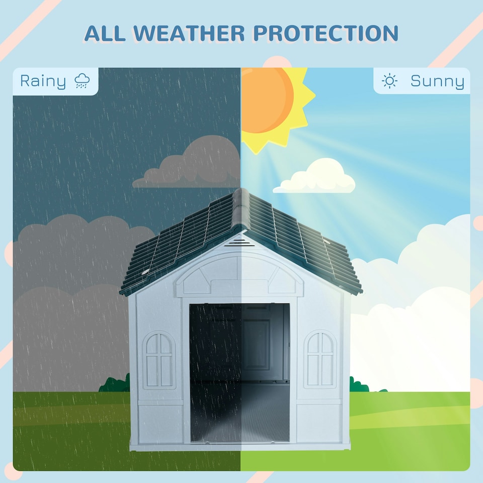 image 1 of PawHut Weather-Resistant Dog House, Puppy Shelter for Medium Dogs - Blue