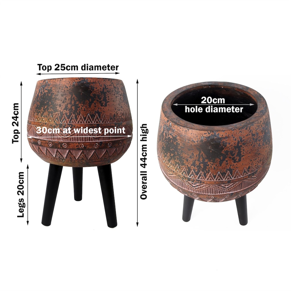 image 1 of 44cm x 30cm Large Zaturn Planter Brown / Black with Legs Large | Brown